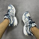 ASICS Gel-Kayano 14 Cream Raw Indigo - Double on-foot view (2026-10-10)