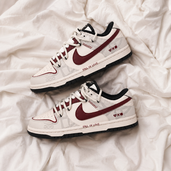 Custom Nike Dunk Cream Burgundy Fall In Love Trainers product image