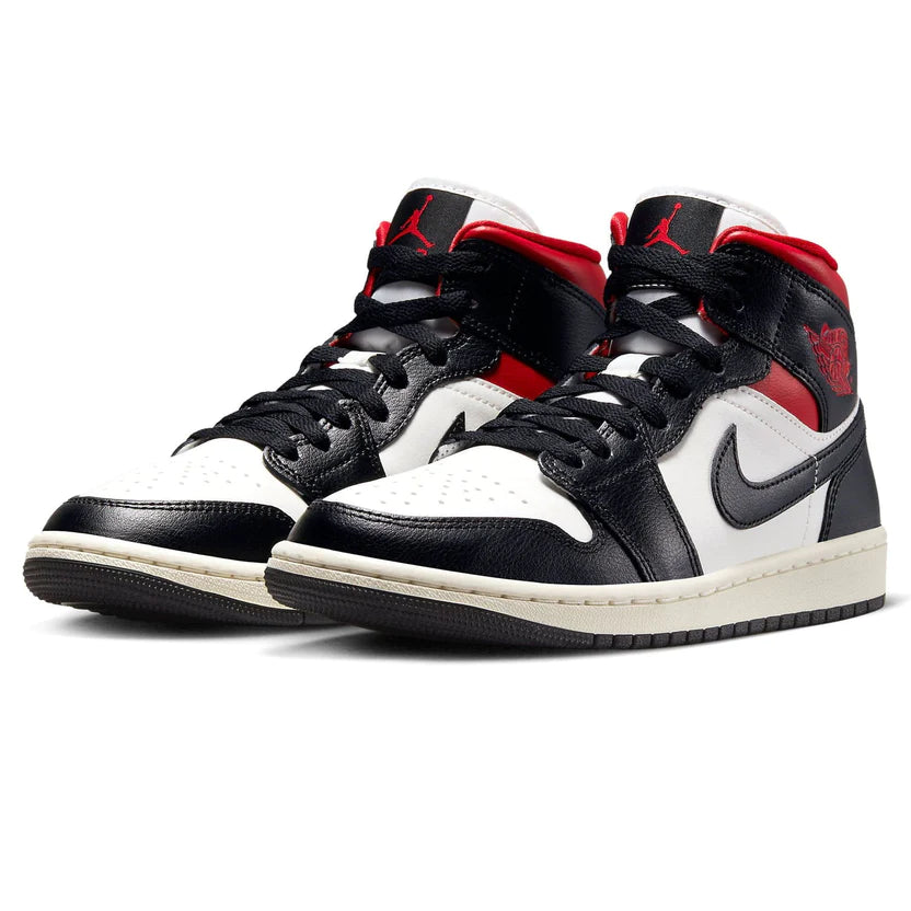 Double Boxed  199.99 Nike Air Jordan 1 Mid Black Sail Gym Red (W) Double Boxed