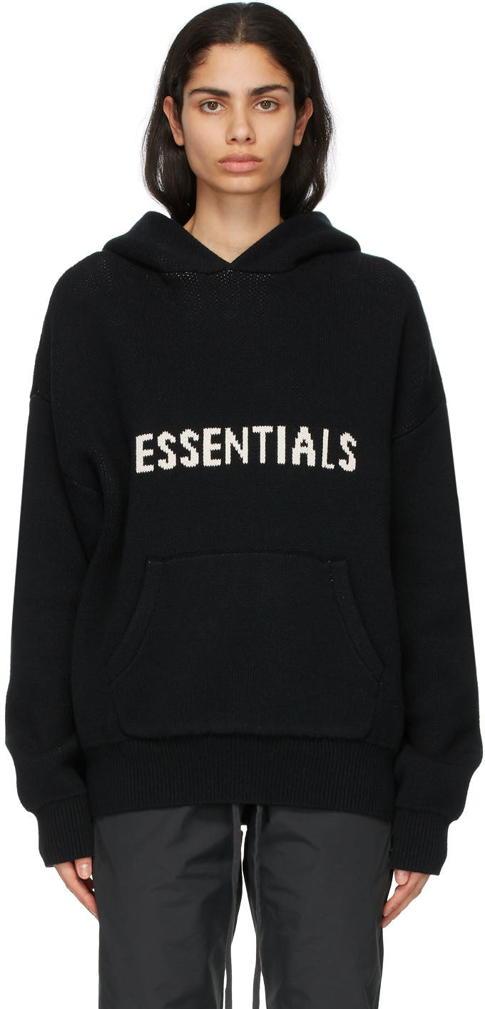 Double Boxed hoodie 299.99 FEAR OF GOD ESSENTIALS PULLOVER KNIT HOODIE BLACK Double Boxed