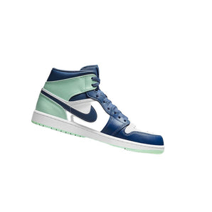 Jordan 1 Mid Mystic Navy Mint Foam (554724-413) - Double Boxed tilted side-profile cover