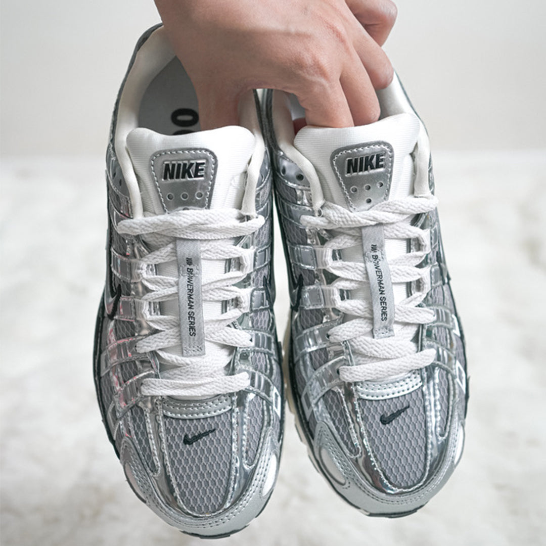 Nike P-6000 'Metallic Silver' women’s trainers – angled quarter view