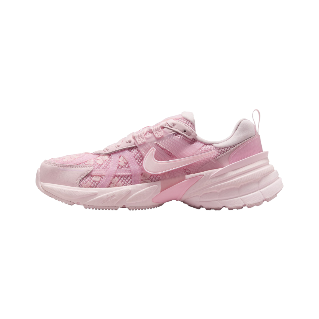 Nike V2K Run “Pink Foam Arctic Pink” HJ5269-600 women’s – angled pair view with lightweight floral mesh upper