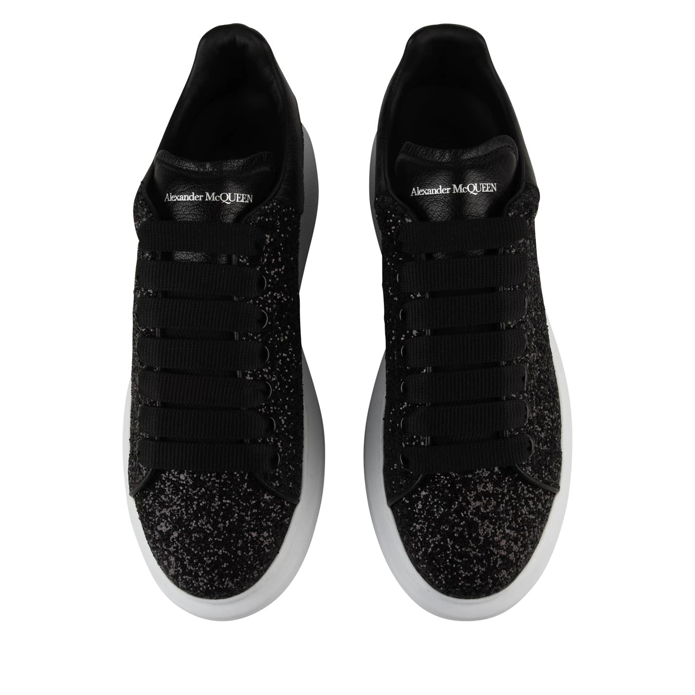 Double Boxed  419.99 Alexander McQueen Oversized Black Glitter Women's Double Boxed