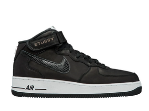 Double Boxed  214.99 Stussy x Nike Air Force 1 Mid Black White Double Boxed