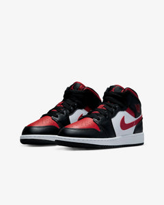 Double Boxed  144.99 Nike Air Jordan 1 Mid Fire Red Bred Toe White Double Boxed