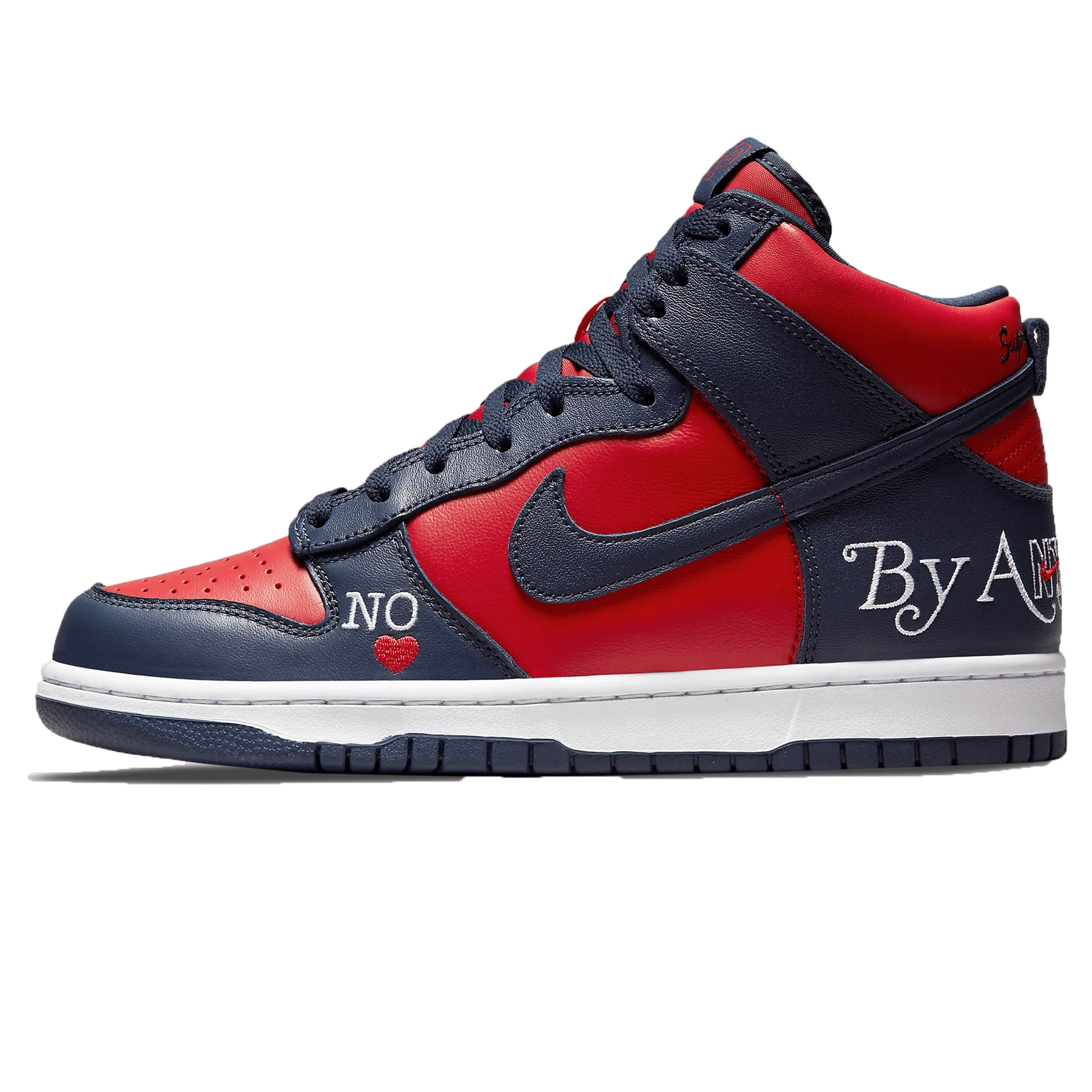 Double Boxed  264.99 Nike SB Dunk High x Supreme By Any Means Red Navy Double Boxed