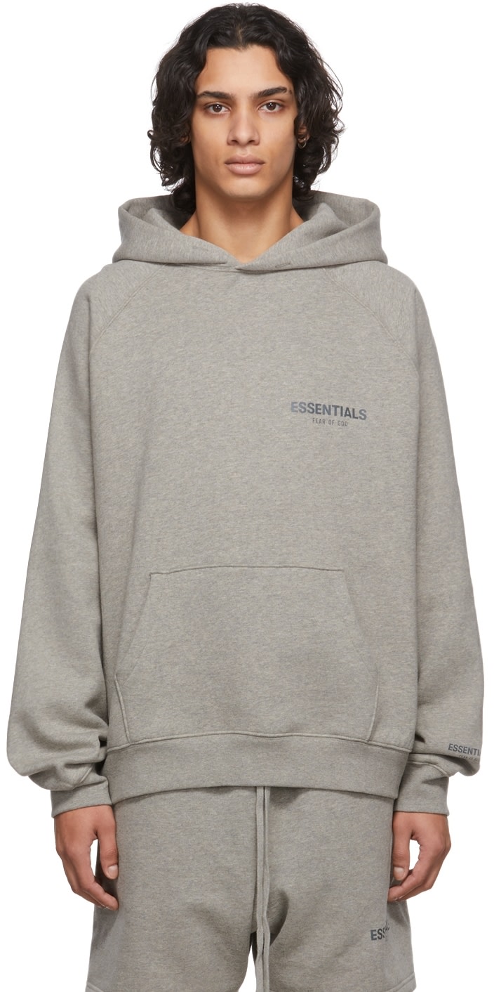 Double Boxed hoodie 149.99 FEAR OF GOD ESSENTIALS CORE PULLOVER HOODIE DARK HEATHER OATMEAL Double Boxed