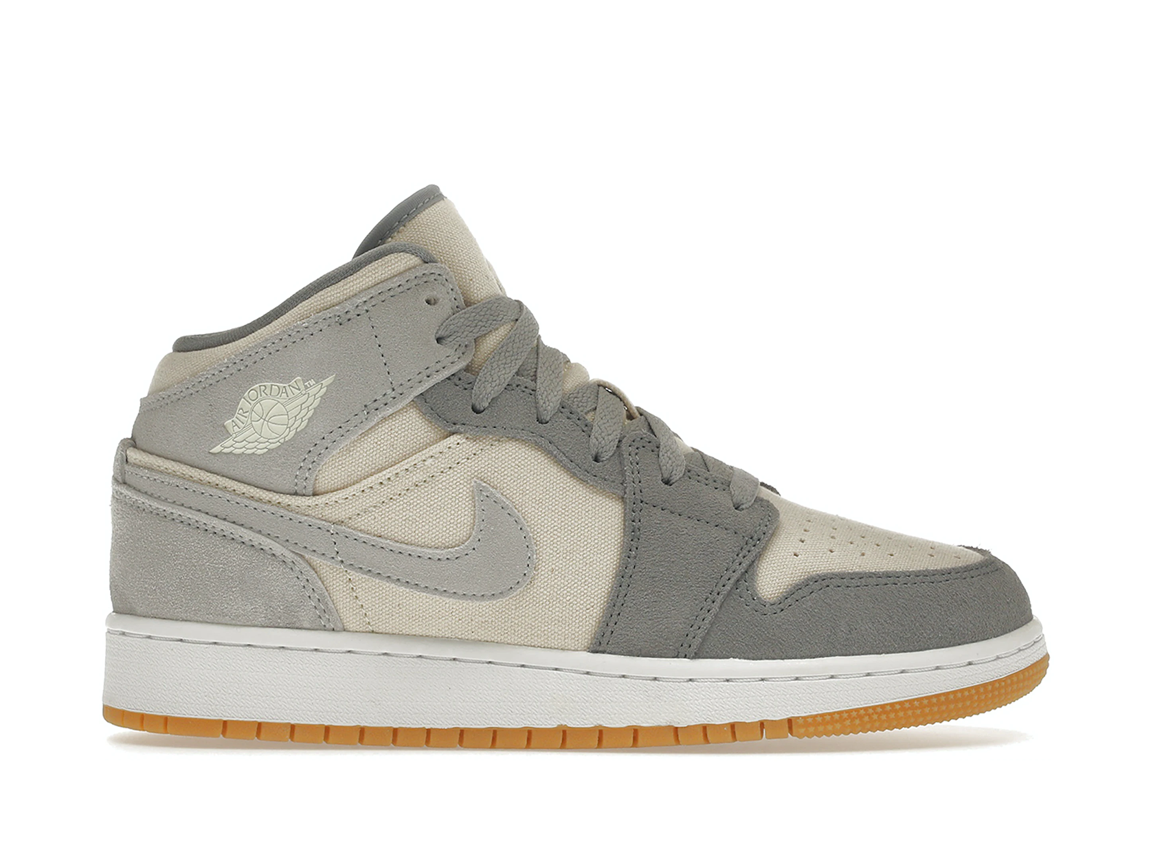 Double Boxed  214.99 Nike Air Jordan 1 Mid Coconut Milk Particle Grey (GS) Double Boxed